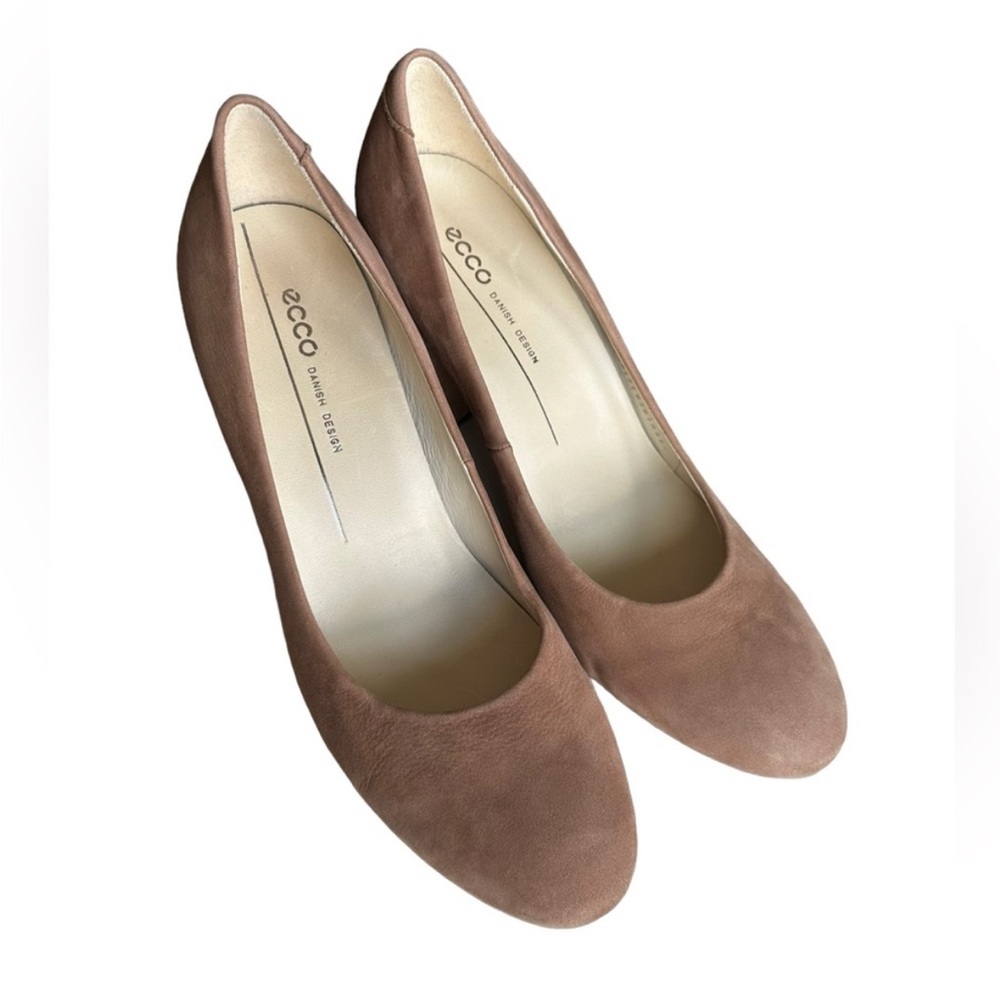 Ecco Round Toe Suede Nude Block Heeled Suede Elegant Pumps - Picture 6 of 8